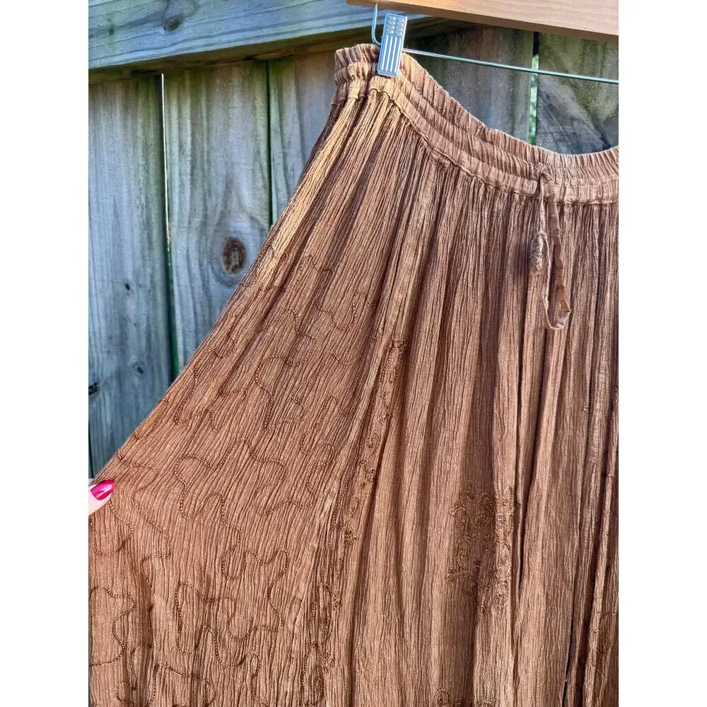 Vintage Just Cruising Embroidered Crinkle Maxi Skirt